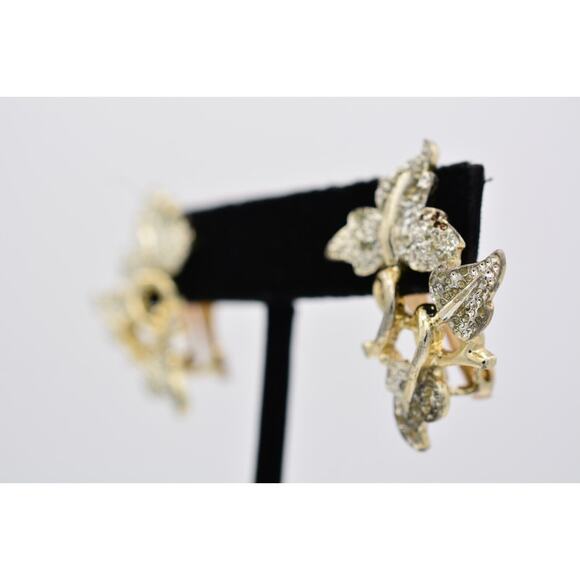 Sarah Cov Vintage Leaf Earrings Silver Gold Textured Autumn Fall Signed 80s 9E - Picture 2 of 12